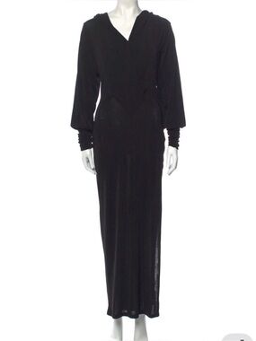 ROTATE Birger Christensen V neck- Black Long Sleeve Maxi Dress -